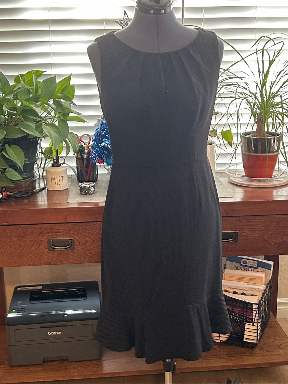 White House Black Market Black Sleeveless Ponte Midi Dress with Flounce Hem